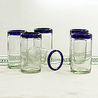 Handblown tumbler glasses, 'Refreshing Jalisco' (set of 6) - Set of 6 Handblown Tumbler Glasses from Mexico