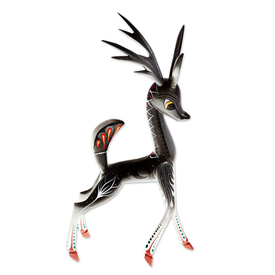 Alebrije de madera escultura - Escultura artesanal de alebrije de ciervo gris