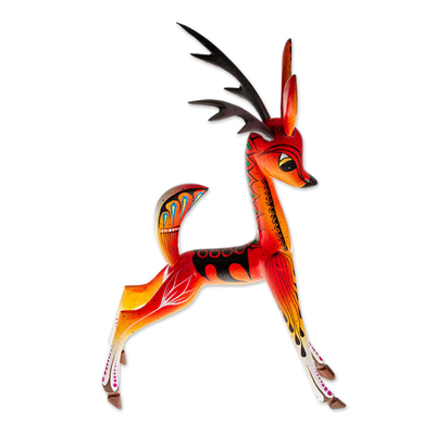 Wood alebrije sculpture, 'Dainty Deer in Orange' - Hand Carved Alebrije Deer Figurine