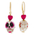 Hand-painted marble dangle earrings, 'Calavera Hummingbird' - Artisan Crafted Skull Earrings