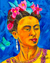 'Frida Contemplating' - Acrylic and Watercolor Painting of Frida Kahlo in Bold Color