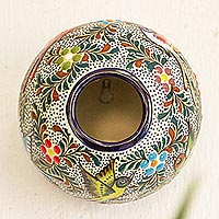 Ceramic birdhouse, 'Talavera Home' - Ceramic Birdhouse With Talavera Design From Mexico