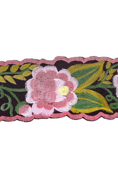 Cotton obi wrap belt, 'Flower Wrap' - Broad Cotton Hand Woven Wrap Belt with Flowers Chiapas