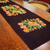Cotton table runner, 'Orange Chiapas Flowers' - Black Cotton Table Runner With Embroidered Flowers Chiapas thumbail