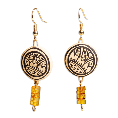 Ceramic and Amber Earrings with Gold Plated Hooks