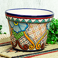 Macetero de cerámica, 'Secret Garden' - Macetero de cerámica artesanal estilo Talavera