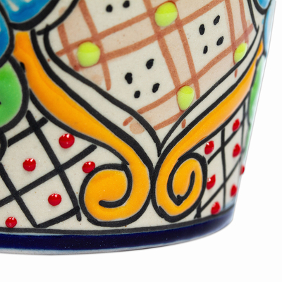 Ceramic flower pot, 'Country Garden' - Talavera-Style Ceramic Flower Pot