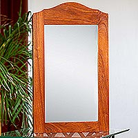 Mirrored wood jewelry cabinet, 'Colonial Inspiration' - Wood Mirrored Wall Cabinet Designed for Organizing Jewelry