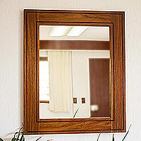 Wood wall mirror, 'Simply Tlaquepaque' - Parota Wood Wall Mirror With Lines From Tlaquepaque Mexico