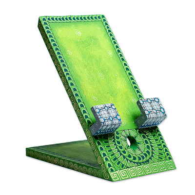 Hand-painted wood phone holder, 'Oaxacan Way' - Hand Painted Alebrije-Style Phone Stand