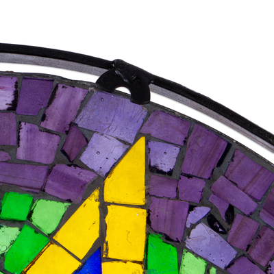 Glass mosaic wall art, 'Star of Hope' - Multicolored Glass Star Mosaic