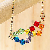 Gold plated Swarovski crystal pendant necklace, 'Color Helix' - Artisan Crafted Swarovski Crystal Necklace
