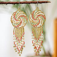 Beaded dangle earrings, 'Spiral Catchers' - Beaded Dreamcatcher Inspired Hook Earrings Mexico