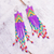 Glass beaded waterfall earrings, 'Huichol Rain in Purple' - Glass Beaded Waterfall Earrings in Purple From Mexico (image 2b) thumbail