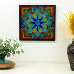 Glass mosaic wall decor, 'Mexican Mandala' - Colored Glass Mosaic Wall Hanging in Floral Design Mexico