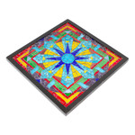 Glass mosaic wall decor, 'Mexican Mandala' - Colored Glass Mosaic Wall Hanging in Floral Design Mexico