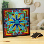 Glass mosaic wall decor, 'Mexican Mandala' - Colored Glass Mosaic Wall Hanging in Floral Design Mexico