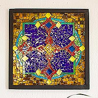 Arte de pared de mosaico de vidrio, 'Cruz Roja' - Arte de mosaico de vidrio colorido