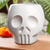 Jardinera de cerámica, 'White Skull' - Maceta de flores de calavera artesanal