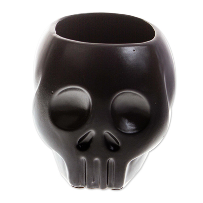 Ceramic planter, 'Black Skull' - Handmade Ceramic Planter