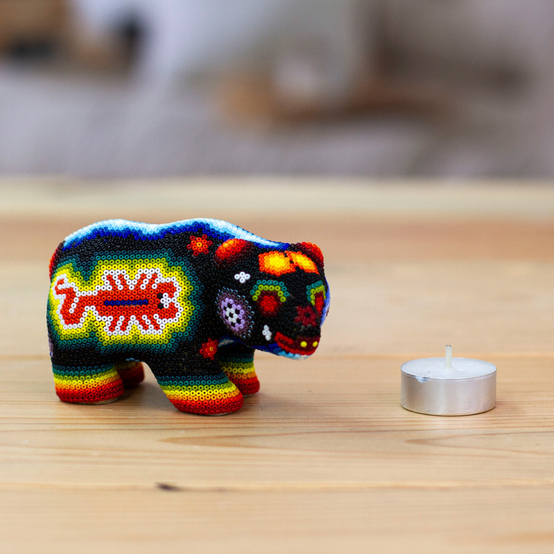 Huichol Beaded Bear Figurine - Scorpion Bear | NOVICA