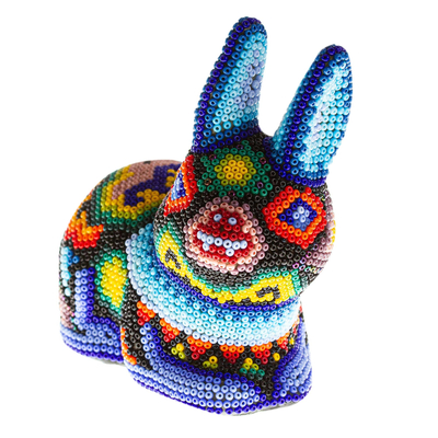 Hand Beaded Huichol Rabbit Sculpture