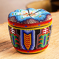 Huichol beaded decorative box, 'Precious Peyote' - Artisan Crafted Huichol Decorative Box