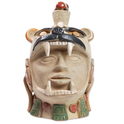 Ceramic Jaguar Warrior Head Sculpture From Teotihuacan