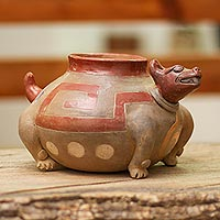 Decorative ceramic vessel, 'Xolo Dog' - Mesoamerican Inspired Ceramic Decorative vessel