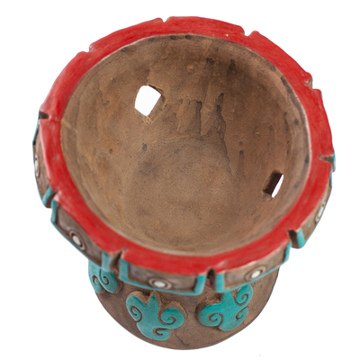 Decorative ceramic vessel, 'Footed Censer' - Artisan Crafted Decorative Ceramic Footed Bowl