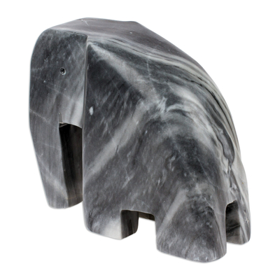Marble elephant sculpture, 'Tapatio Elephant' - Gray Marble Abstract Elephant Sculpture Jalisco Mexico