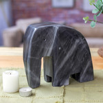 Marble elephant sculpture, 'Tapatio Elephant' - Gray Marble Abstract Elephant Sculpture Jalisco Mexico