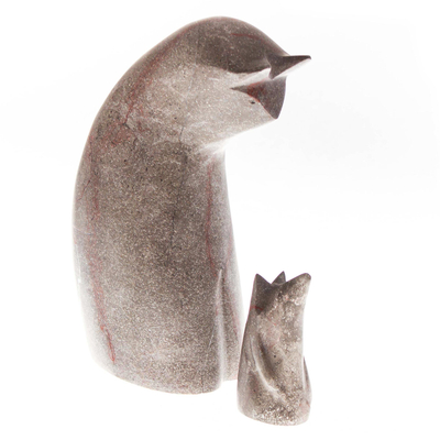Abstract Cat and Mouse Figurines in Grey Marble (Set of 2)