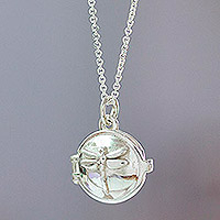 Sterling silver locket pendant necklace, Dragonfly Keepsake