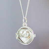 Sterling silver locket pendant necklace, Heart Keepsake