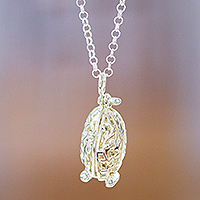 Sterling silver locket pendant necklace, 'Birth of Life' - Leaf Motif Locket Necklace