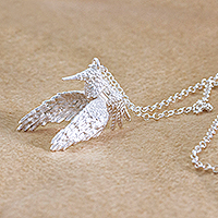 Sterling silver pendant necklace, 'Fast Flight' - Artisan Crafted Hummingbird Necklace