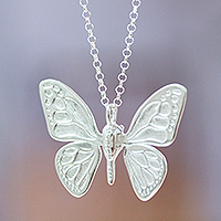 Sterling silver pendant necklace, 'Flutter' - Butterfly Pendant Necklace from Mexico