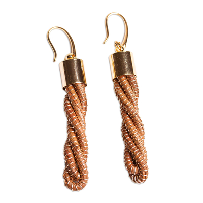 Gold-accented pine needle dangle earrings, 'Forest Braid' - Pine Needle Earrings with 14k Gold Plated Copper