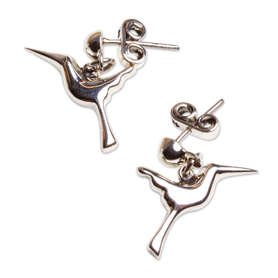 Sterling silver dangle earrings, 'Silver Hummingbird' - Sterling Silver Dangle Earrings With Hummingbirds of Mexico