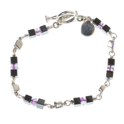 Beaded Sterling Bracelet with Amethyst and Hematite