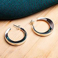 Sterling silver half-hoop earrings, 'Liquid Crescent' - Handcrafted Sterling Half-Hoop Earrings