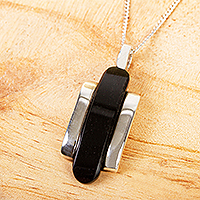 Obsidian pendant necklace, 'Darkness Falls' - Artisan Crafted Obsidian Necklace