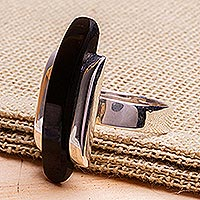 Obsidian cocktail ring, 'Darkness Falls' - Sterling Silver and Obsidian Ring