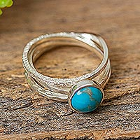 Sterling silver cocktail ring, 'Triple Wrap' - Reconstituted Turquoise and Sterling Silver Cocktail Ring