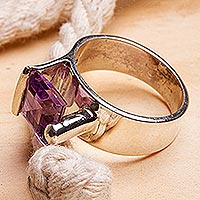Amethyst cocktail ring, 'Amethyst Lock' - Amethyst and Sterling Silver Cocktail Ring From Taxco Mexico