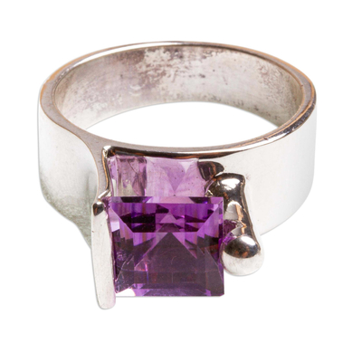 Amethyst cocktail ring, 'Amethyst Lock' - Amethyst and Sterling Silver Cocktail Ring From Taxco Mexico