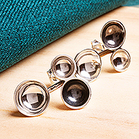 Sterling silver drop earrings, 'Bowled Over' - Handmade Taxco Silver Earrings