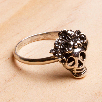 Sterling silver cocktail ring, 'Fair Catrina' - Handcrafted Taxco Sterling Skull Ring