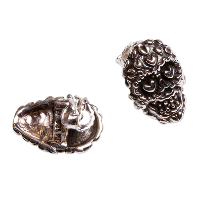 Sterling silver stud earrings, 'Deadly Love' - Skull Earrings in Taxco Sterling Silver